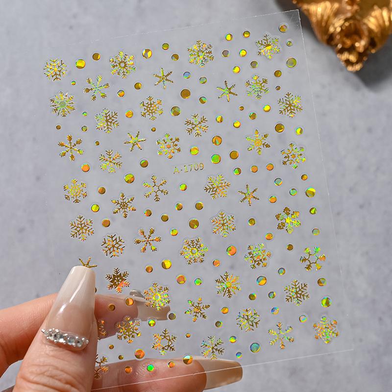 1Sheet Christmas Decorations 2026 New Year Nail Stickers Press On Nails Laser Snowflake Snowman Christmas Tree 3D Nail Decal
