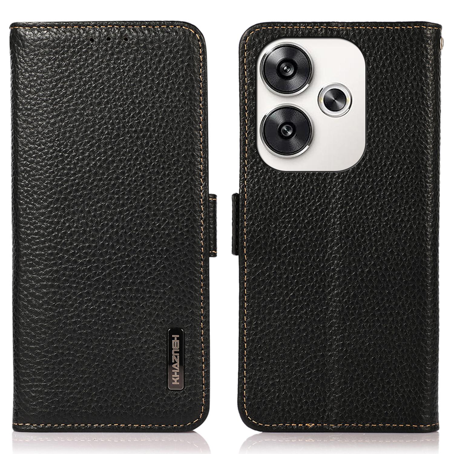 

For Xiaomi Poco F6 5G/Redmi Turbo 3 5G Case Genuine Cow Leather Cover RFID Blocking Black