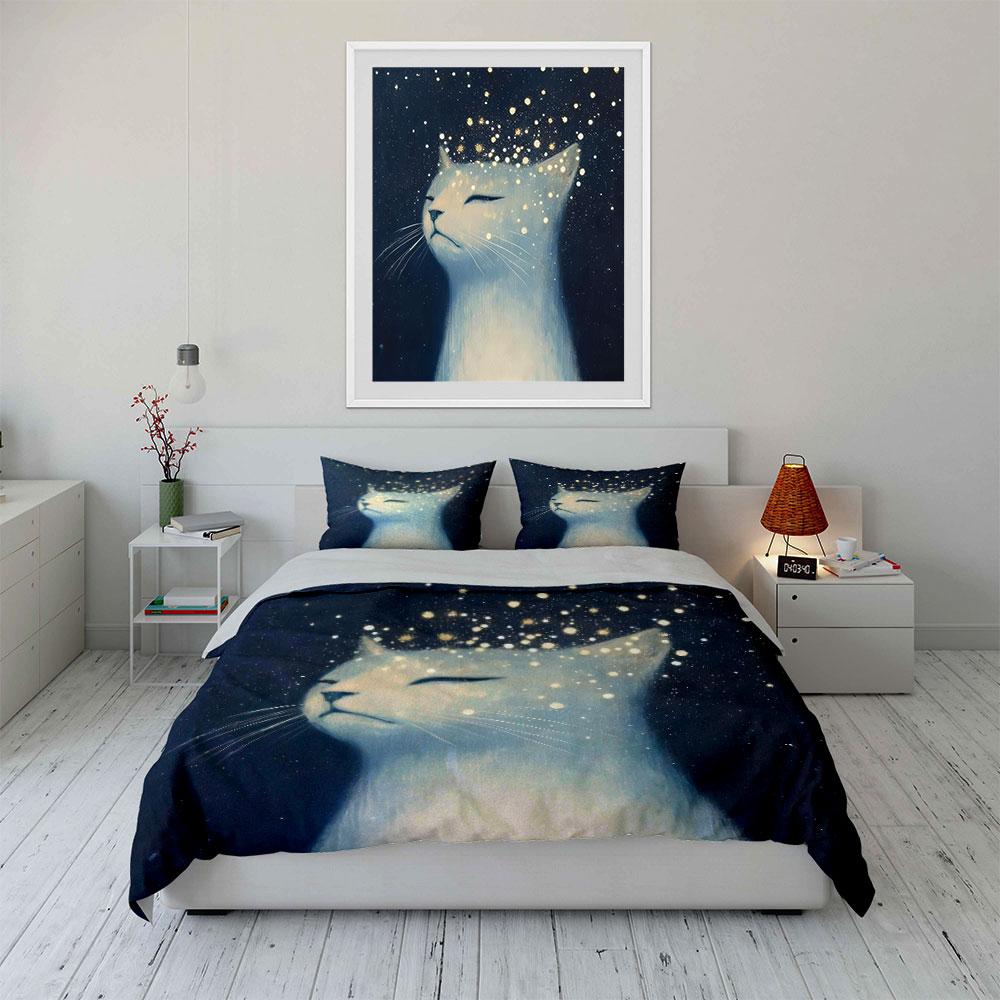 Celestial Cat Art Three-Piece Set Soft Comfortable Duvet Cover Bedding Set Included 1*Duvet Cover & 2*Pillowcases, Gift