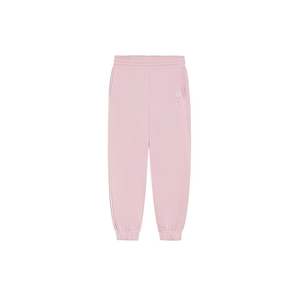 Li Ning Sports Fashion Series Solid Color Casual Tapered Knit Pants Women Bottoms Pink AKLS954-1