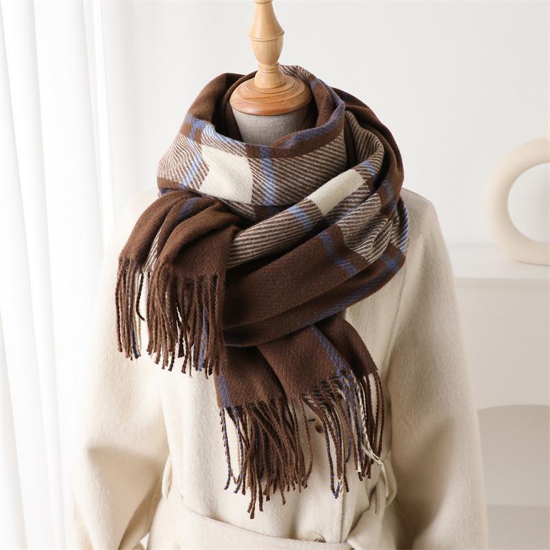 New Winter Women Plaid Cashmere Scarf Warm Pashmina Neckerchief Lady Shawls And Wraps Casual Lattice Tassel Scarves Muffler