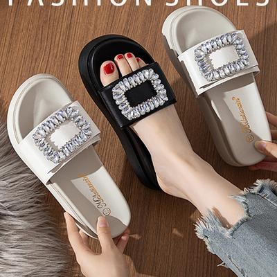 Fashion Brand Rhinestone Buckle Slippers Woman Muffins Platform Babouche Ladies Shoes Summer Antiskid Slides 5CM High Heel Sandals Femme