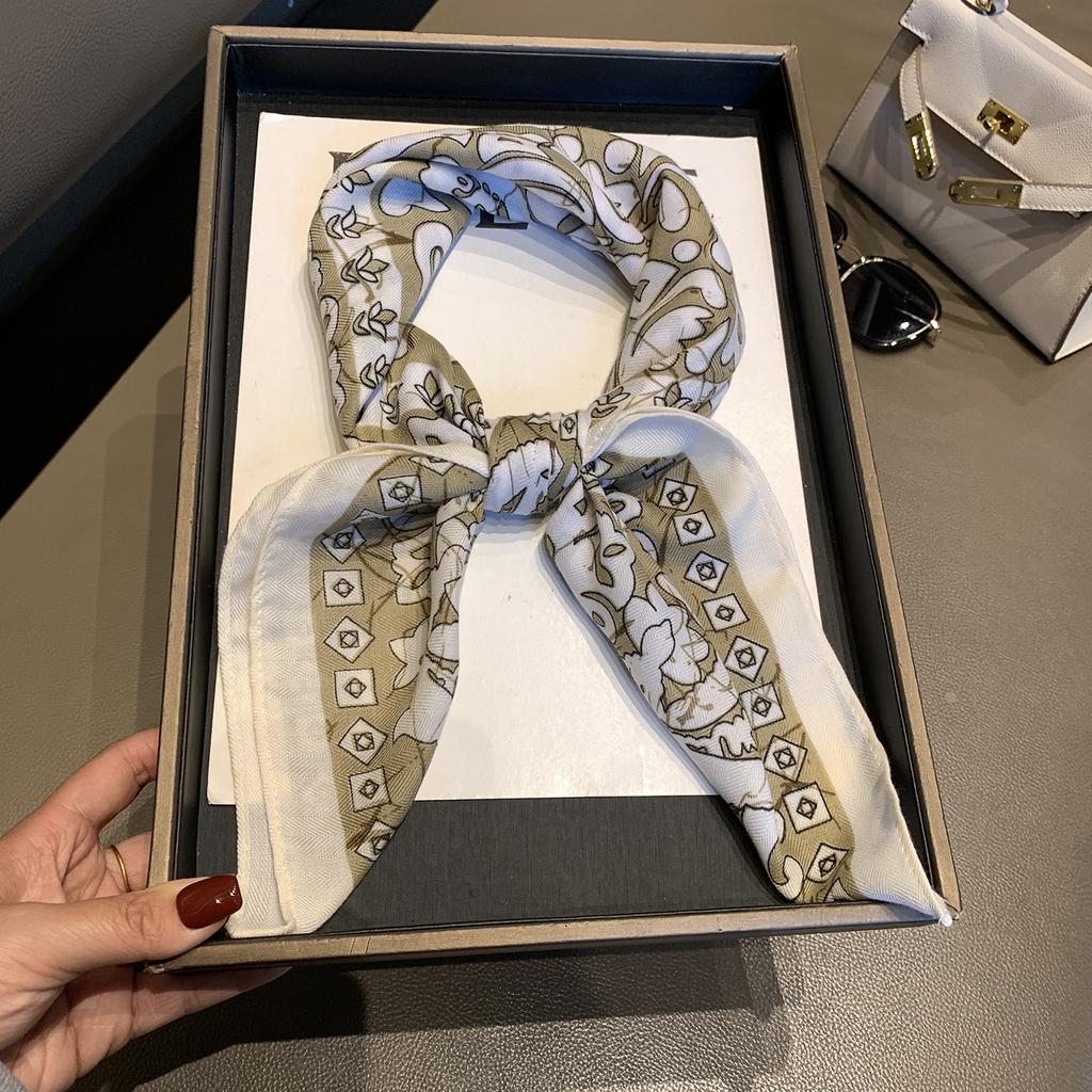 High-end Herringbone Silk Cotton Silk Scarf Women's Spring and Autumn New Versatile Decorative Scarf Shawl Fashion Printed Small Square Scarf