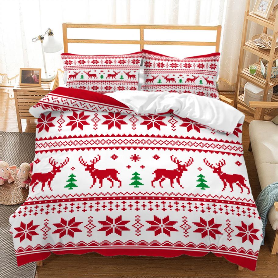 Three-Piece Quilt Cover Christmas Elk Holiday Decoration Bedding Digital Printing Kit