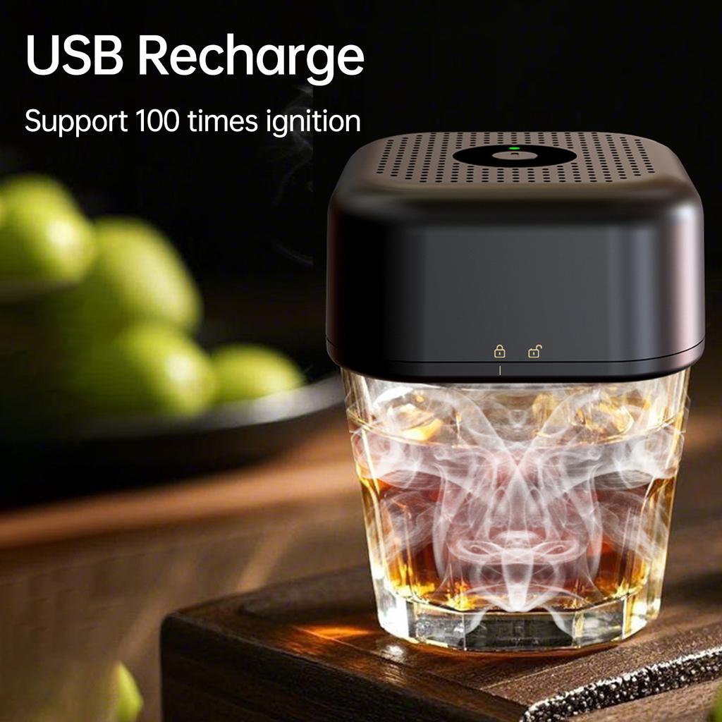 Electric Whiskey Smoker Kit Rechargeable Cocktail Smoking Machine Set with 6 Wood Chips &4 Whiskey Stones for Men