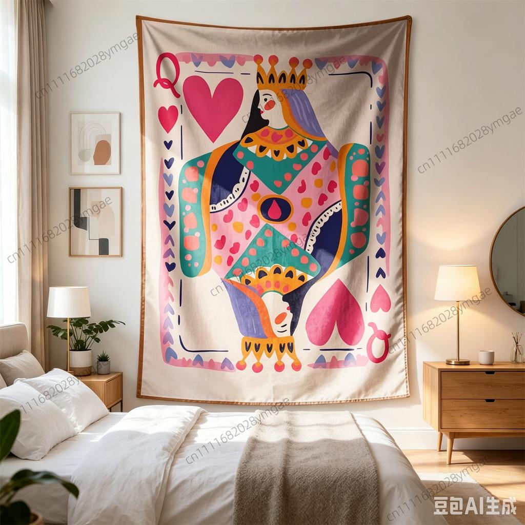 Unique Anime Wall Tapestries Queen of Hearts Cool Hippie Tapestry Aesthetic Dorm Background Cloth Bedroom Flags Decoration Items