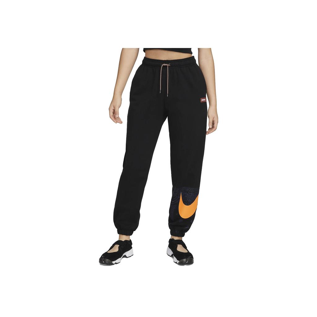 Nike Retro Sports Style Large Logo Print Jogger Pants Women Bottoms Black FJ7732-010