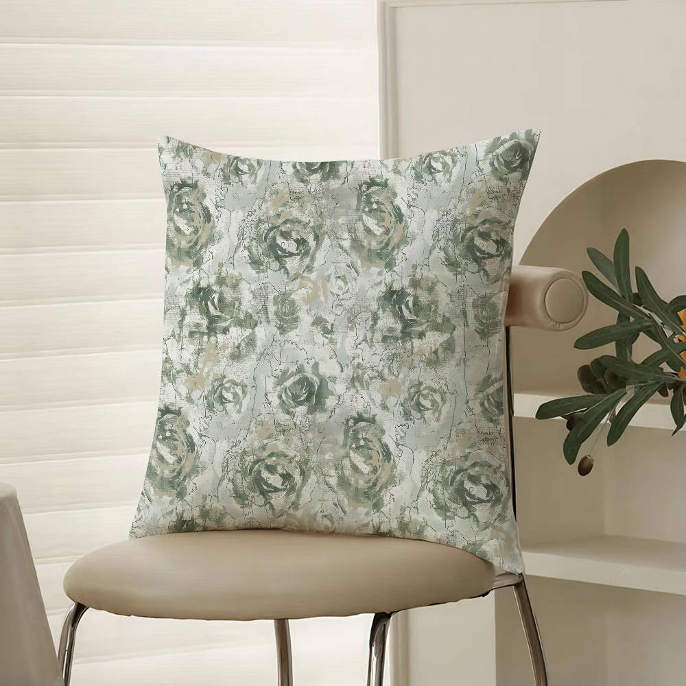 Retro Ink Prints Beautiful Pillow Case Comfort Sofa Bed Silky Elegant Invisible Zipper Decorative Cushion Cover