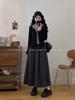 Stylish Korean Plus Size Autumn Set: Faux Two-Piece Top & Pleated Skirt - Age-Defying Fashion for Women
