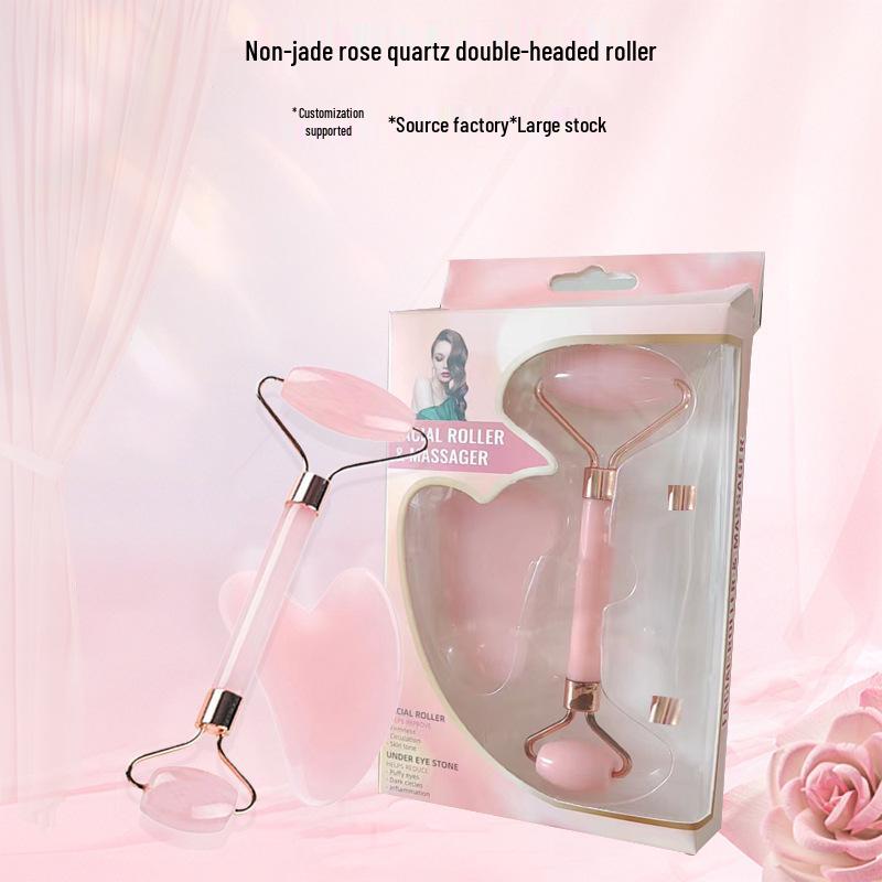 Acrylic Rose Quartz Dual-Head Facial Roller & Gua Sha Massage Tool