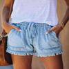 Tassel Elastic Waist Mid-Rise Denim Cotton Women's Shorts