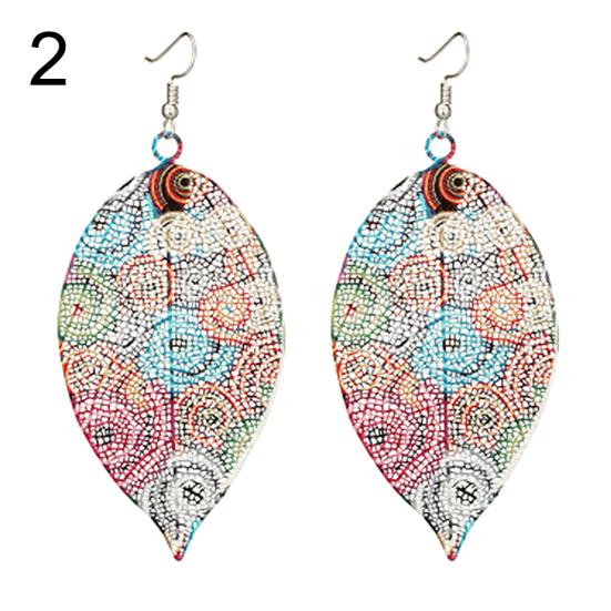 Ethnic Hollow Colorful Leaf Pendant Drop Women Statement Hook Earrings Jewelry
