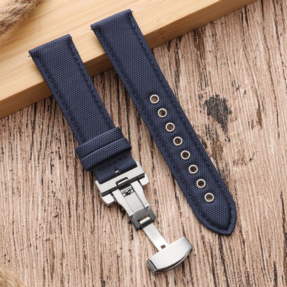 Quick Release Nylon Vintage Sailcloth Watch Strap 22mm Butterfly Buckle Business Men Women Black for Omega for Seiko Watchband