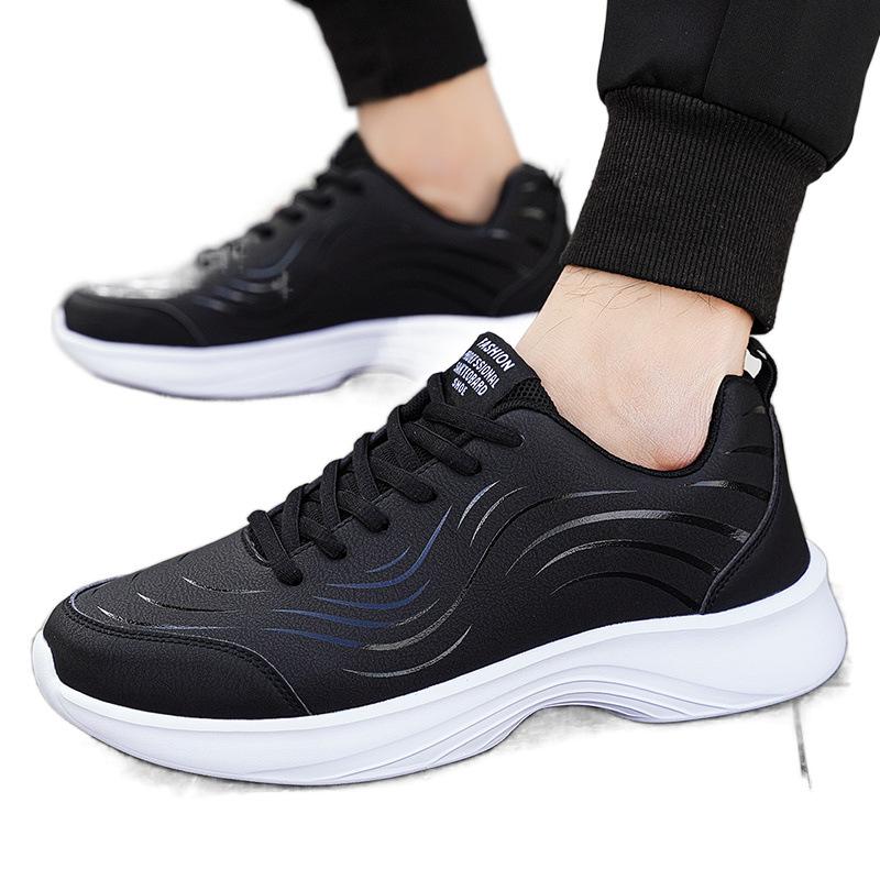 Spring black leather sneakers casual running sneakers