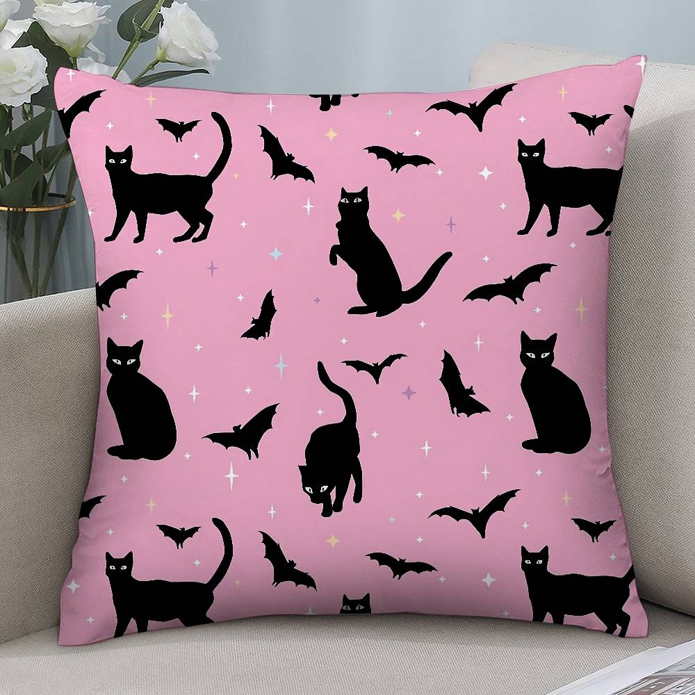 

Halloween Bat Cat Pattern Pillow Case Short plush Double-sided Print Square Throw Pillow Covers Sofa Home Cushion Decor 12x12Inch