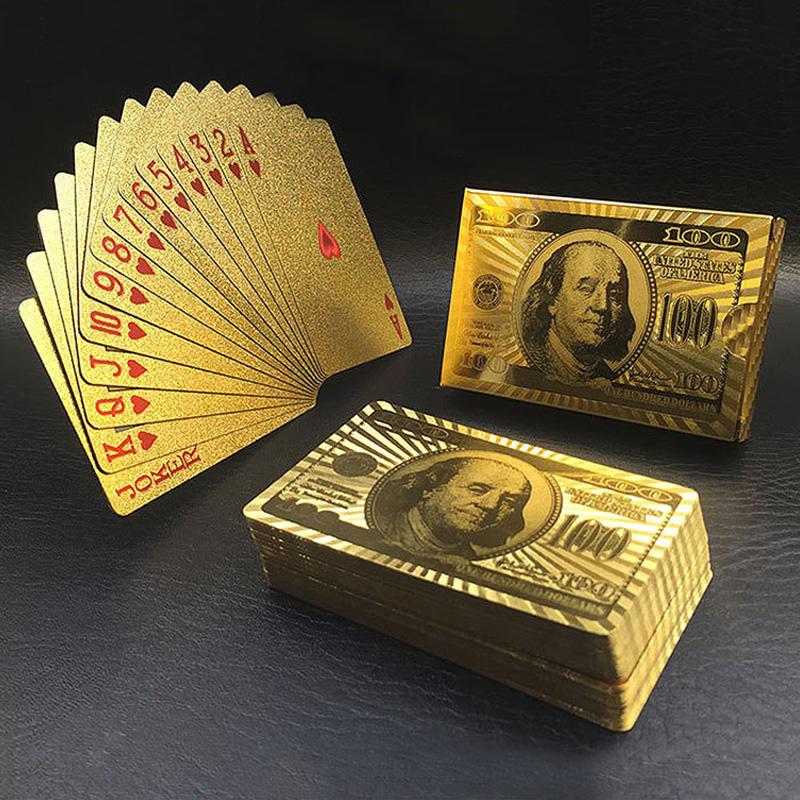 Golden Playing Entertain Cards Durable Waterproof Cards Gold Foil Pokers Set Magic Cards Plastic Foil Pokers Card Game Props TMZ