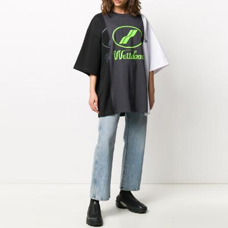 WE11DONE Logo Print Reflective Color Block High Street T-Shirt Unisex T-Shirts Black WD-TP7-20-100-U-WH