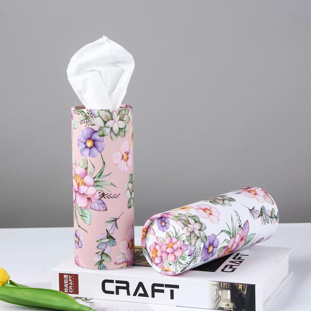 1Roll/2Rolls Flower Patterned Cylindrical Tissue, Napkins, Handkerchiefs, Travel Tissue Holders Suitable for Cars and Homes
