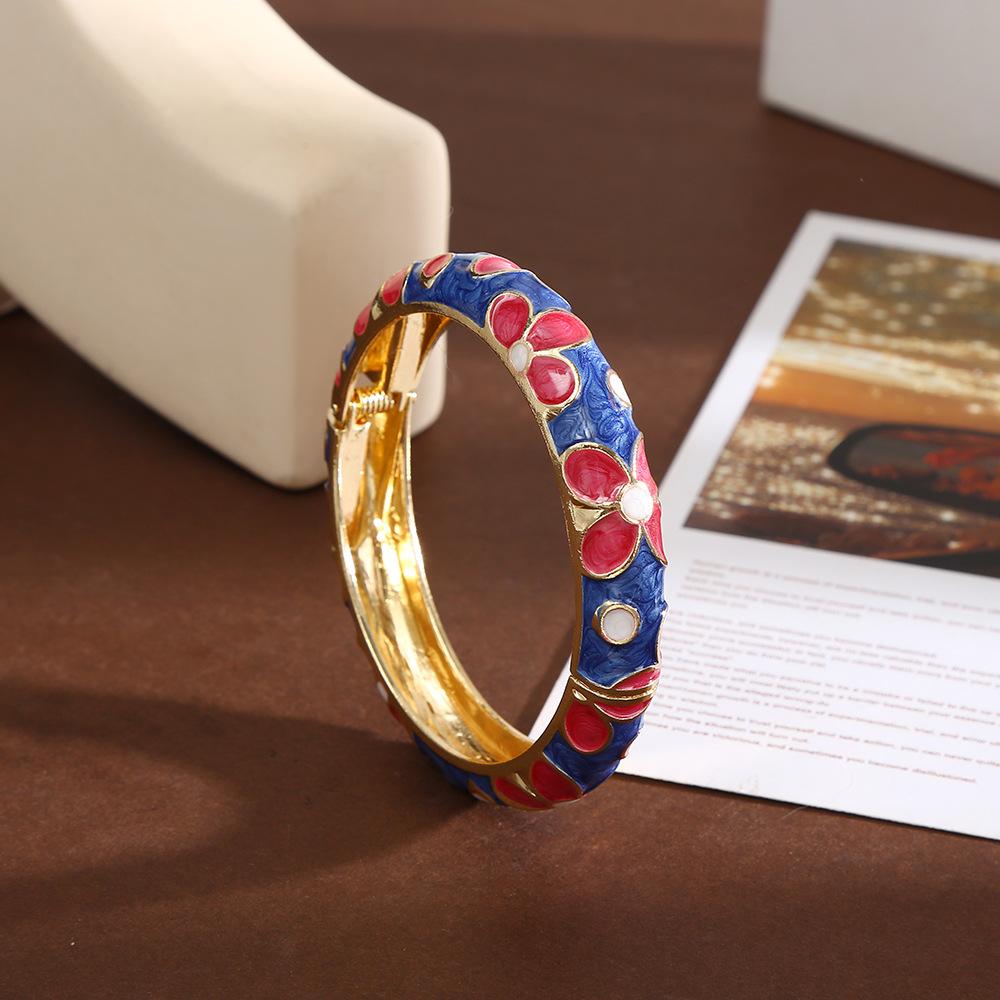 DIEZI Bohemian Sweet Enamel Flower Wide Bangles For Women Men Exaggerated Fashion Gold Color Bangles Bracelets Gift Jewelry