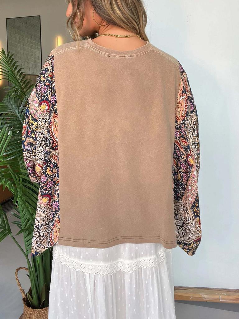 New Printed Crew Neck Loose Casual Batwing Sleeve Top for Women