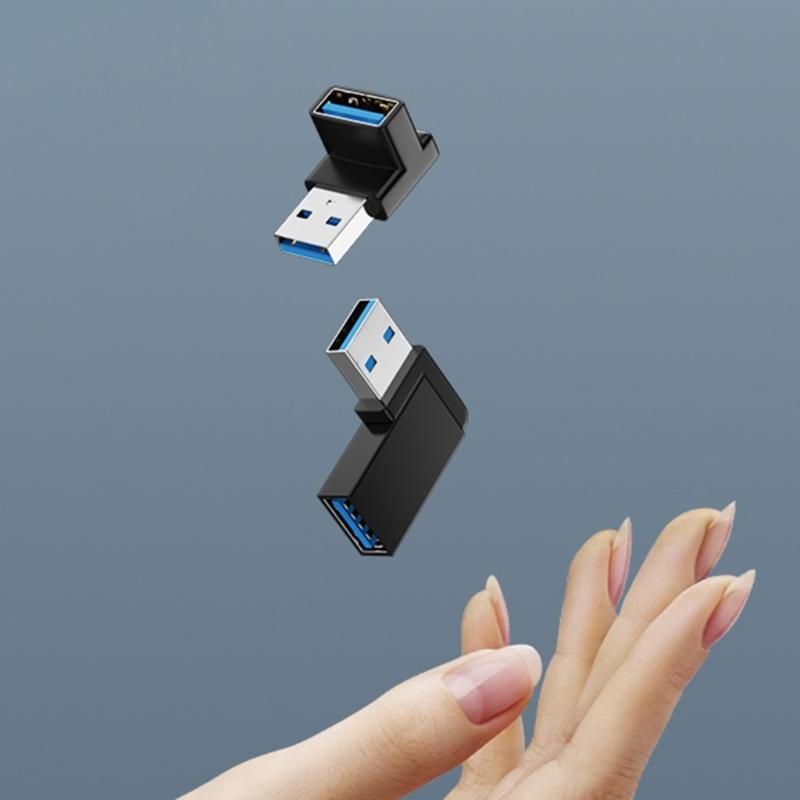 USB 3.2 90 Degree Male to Female Connectors for Protecting Device Port in Tight Space in Computer Connection