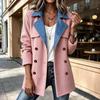 Women's Casual Fashion Double-Breasted Patchwork Coat Jacket for Fall Winter Everyday Wear