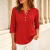 Women's Casual Color V-Neck Three-Quarter Sleeve Button T-Shirt Top