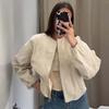 Frühling Herbst Damen O-Ausschnitt Langarm Stickerei Jacke Reißverschluss vorne Locker Crop Bomber Oberbekleidung Dame Pendeln Lässige Outfits