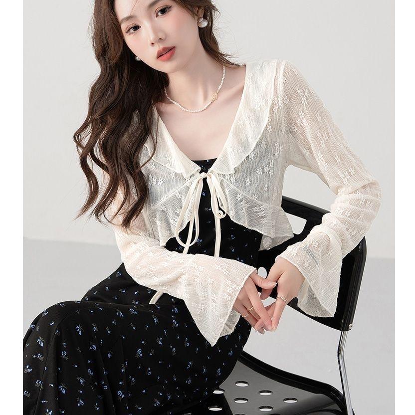Women's Lightweight Lace-Up Sun Protection Jacket with Ruffle Shawl