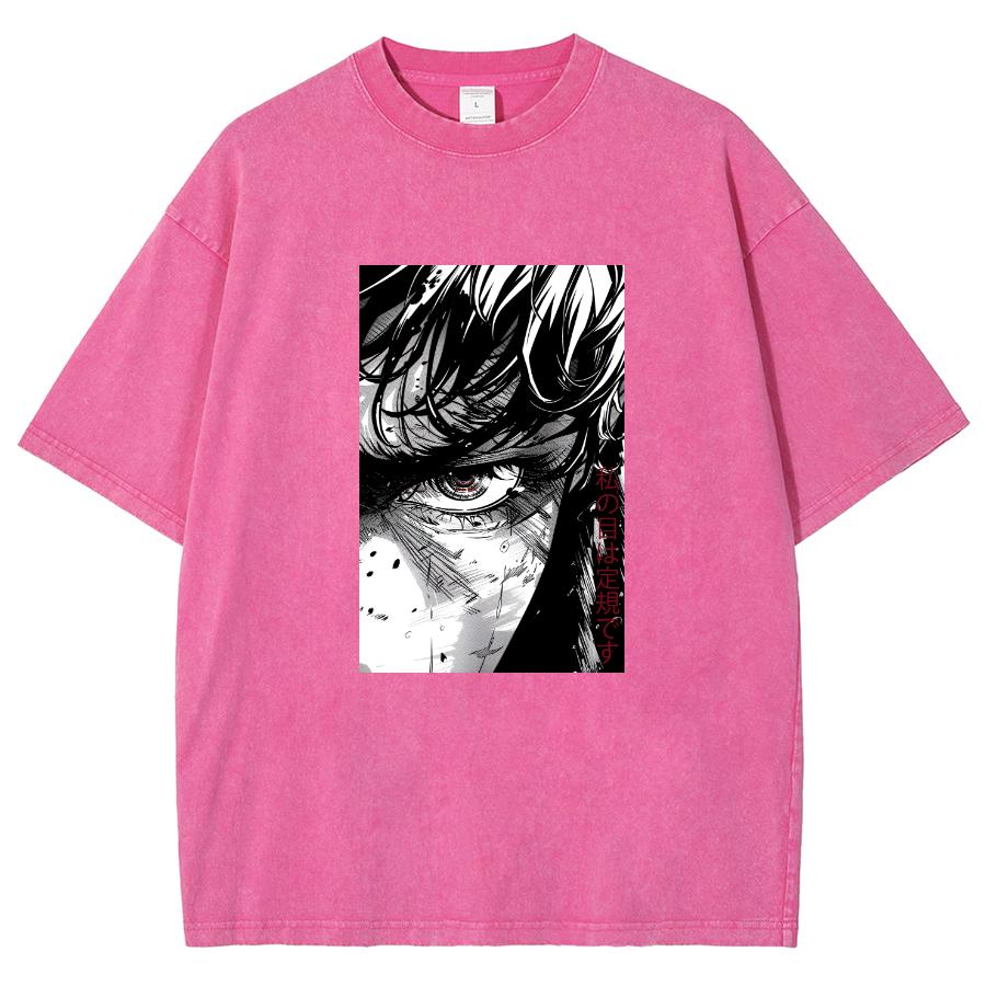 Japonské Vintage Anime Černobílý Portrét Postavy Potisk Dámské Tričko Neutrální Praní Oversized Top s Krátkým Rukávem