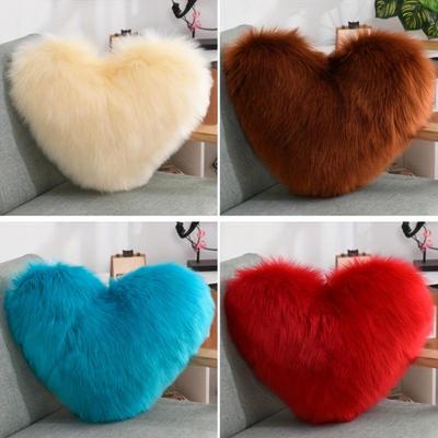 Heart-Shaped Plush Lumbar Pillow - Fluffy Faux Wool Backrest for Home, Sofa, or Office Chair