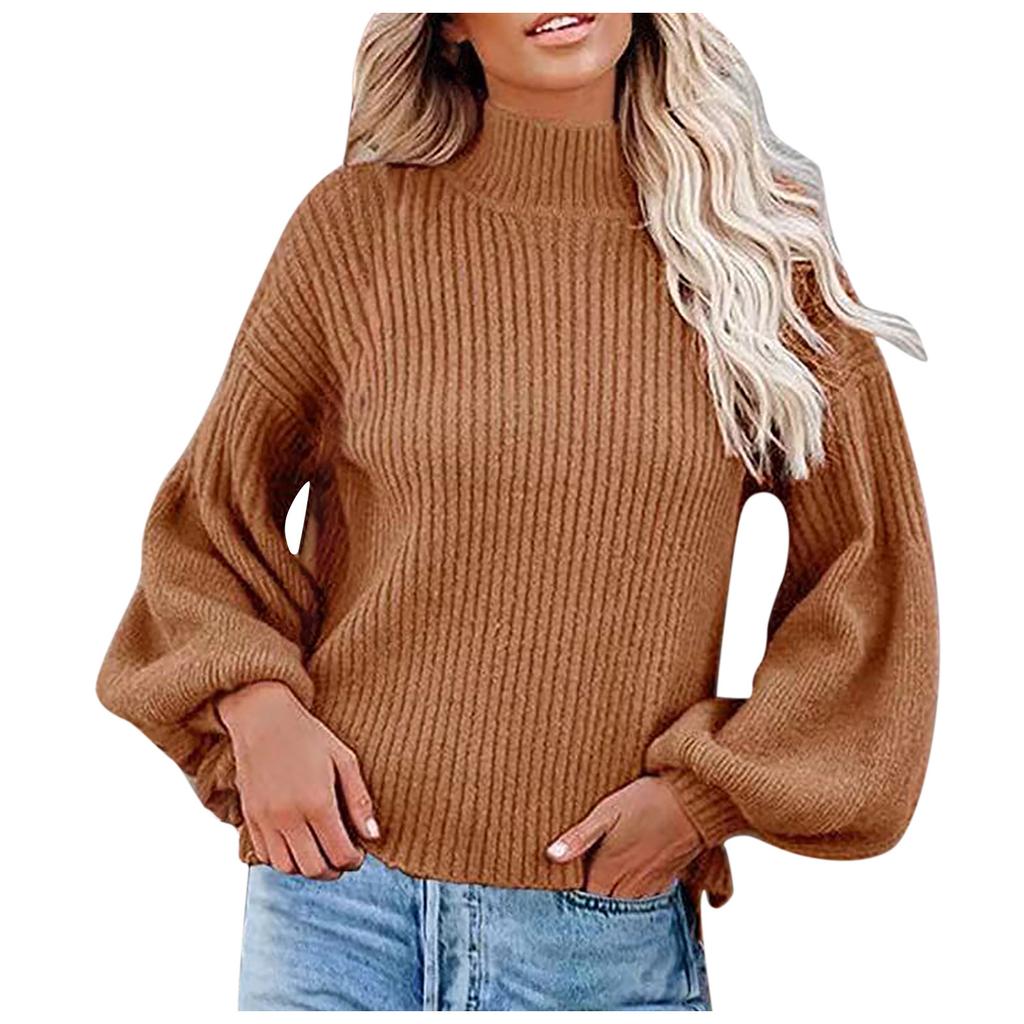 Dames effen kleur hoge kraag lange mouw pullover blouse gebreide trui