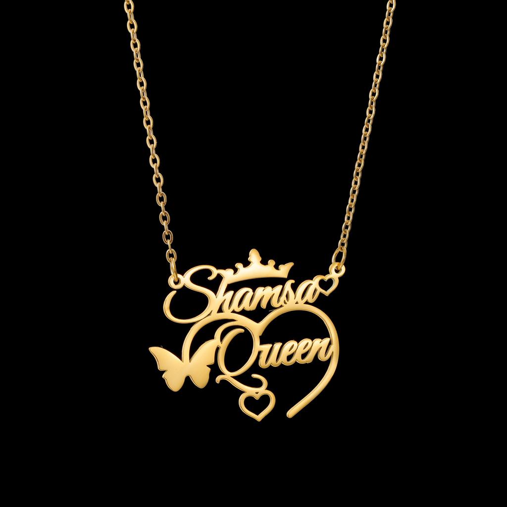 Atoztide Personalized Custom Name Necklace for Women Stainless Steel Heart Crown Pendant Chain Birthday Jewelry Mother Gift