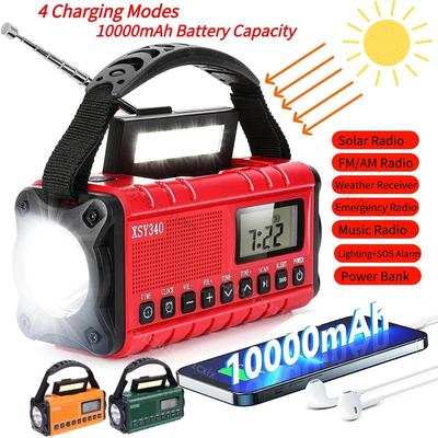 10000mAh Multifunctional Radio Hand Crank Outdoor Solar USB FM/AM/NOAA WB Music Weather Radios Emergency Flashlight Power Bank