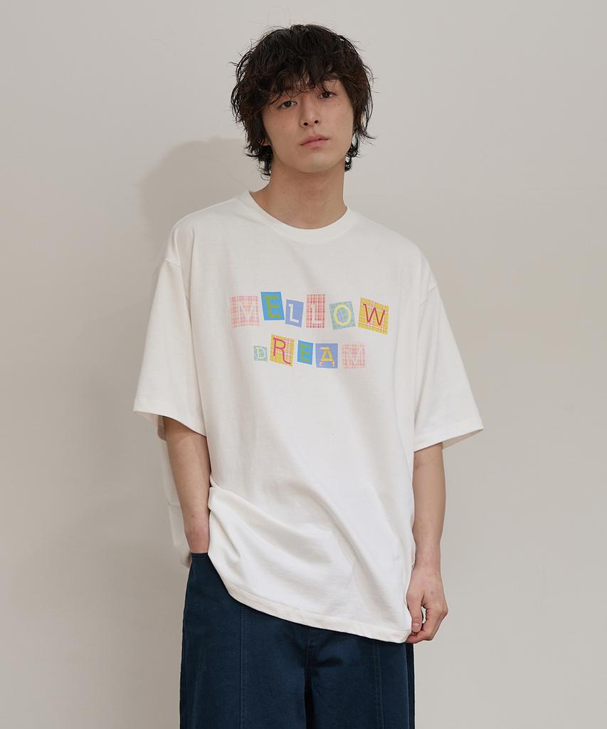 WAIKEI Mellow Dream Check Letter Short Sleeve T-Shirt Ivory