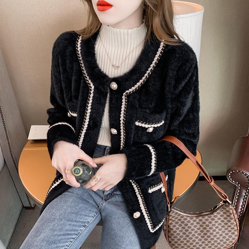 Autumn and Winter Sweater Imitation Mink Fleece  Jacket Women's Blouse French Small Fragrance Knitted Jacket Coat