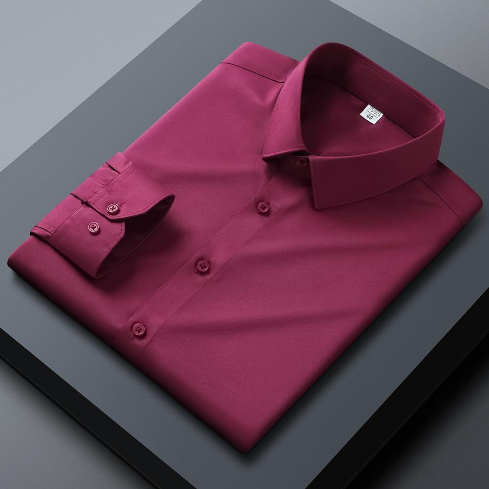 

Мужская рубашка стандартного кроя, эластичная, гладкая, не требующая глажки, с длинным рукавом, мягкая, удобная, для делового повседневного стиля, для офиса, на круглый год 43 бордовый