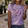 T-shirt da Donna alla Moda Bella Stampa Gatto Farfalla Rosa Divertente Casual Girocollo Maniche Corte T-shirt Estiva da Donna