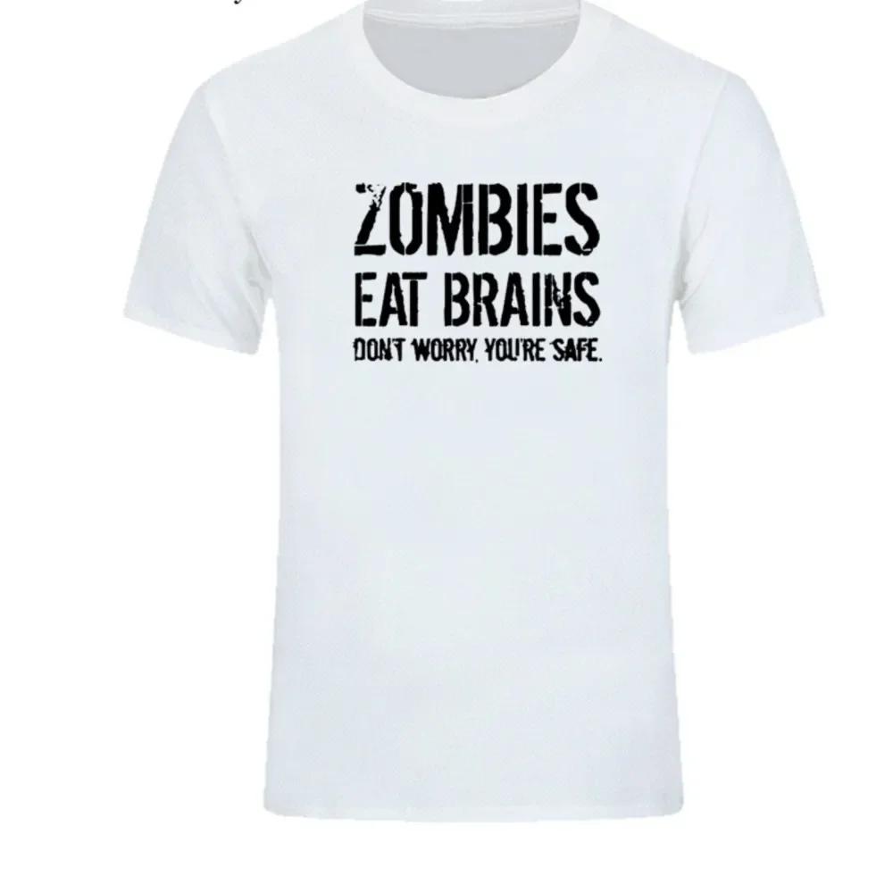Fashion Men's T-shirts Zombies Eat Brains Print Summer Casual Funny Brand-clothing Cotton T Shirt for Men Harajuku T-shirt Top