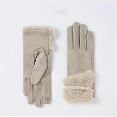 New Women Autumn and Winter Warm Gloves Korean Version Plush Fashionable Temperament Gloves Touch Screen Windproof Suede Gloves