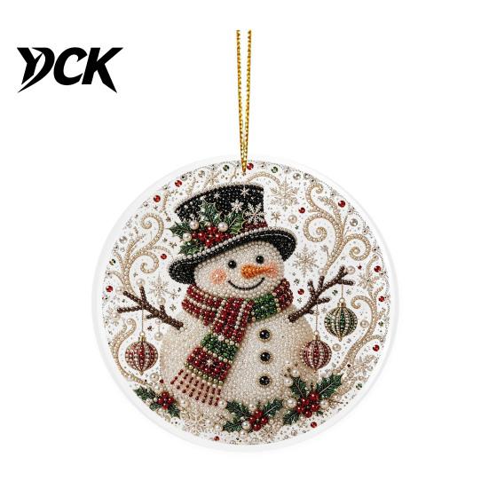 Festive Wall Hanging Christmas Acrylic Ornament, 2D Flat Double Side Printed Office Holiday Decorations Santa Snowman Pendant for Tree Window,