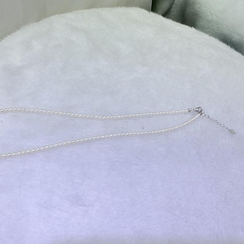 Exquisite 3-4mm Round Natural Pearl Necklace with Sterling Silver Extension Chain and Certificate