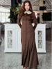 Robe Longue Minceur Imprimé Marron Automne 2025 pour les Marchés Européens et Américains
