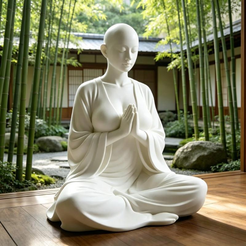 White Minimalist Zen Meditation Sculpture Calming Spiritual Art Figurine Decor for Home Shelf Yoga Studio Ornament