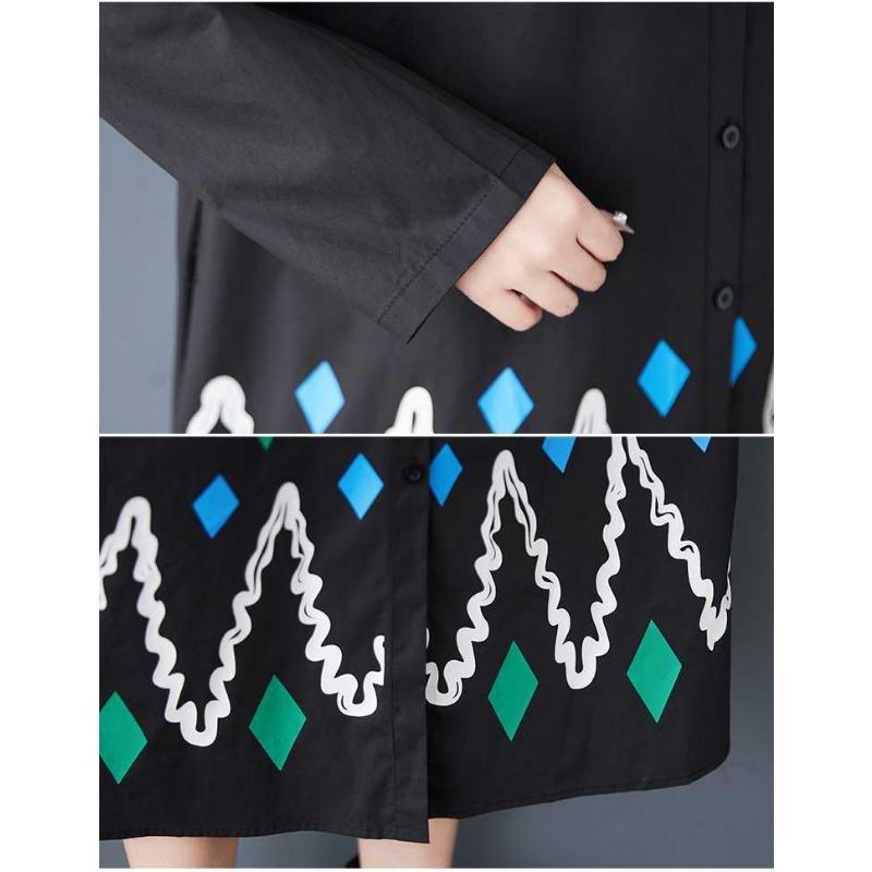 Loose Large Size Printed Splicing Casual Simple Sweetheart Long Sleeve Dresses