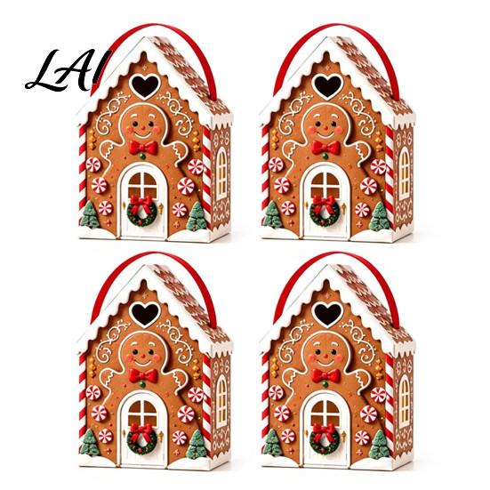 Seasonal Candy Packaging Boxes Christmas House Handle 3D with Gift Box Gingerbread/Santa Claus/Tree/Snowflake Decorative Cardboard