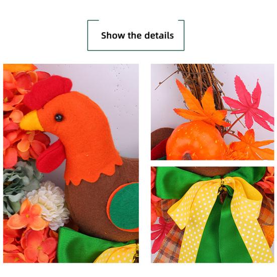 Thanksgiving Turkey Wreath for Front Door Autumn Artificial Wreath with Maple Leaves Pumpkin And Hydrangeas for Home Porch Thanksgiving Harvest Decor