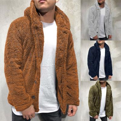Giacca in peluche casual allentata in puro colore con cappuccio nuova autunno inverno da uomo