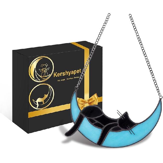 Stain Glass Window Hanging, Grey Cat Decor for Cat Lovers, Handcrafted Cat Suncatcher Stained Glass Window Panel, Cat Loss Sympathy Gift for Window,