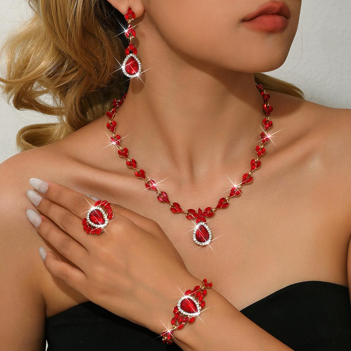 Cross border retro colorful droplet necklace four piece set for bride s banquet light luxury multi-color jewelry accessories